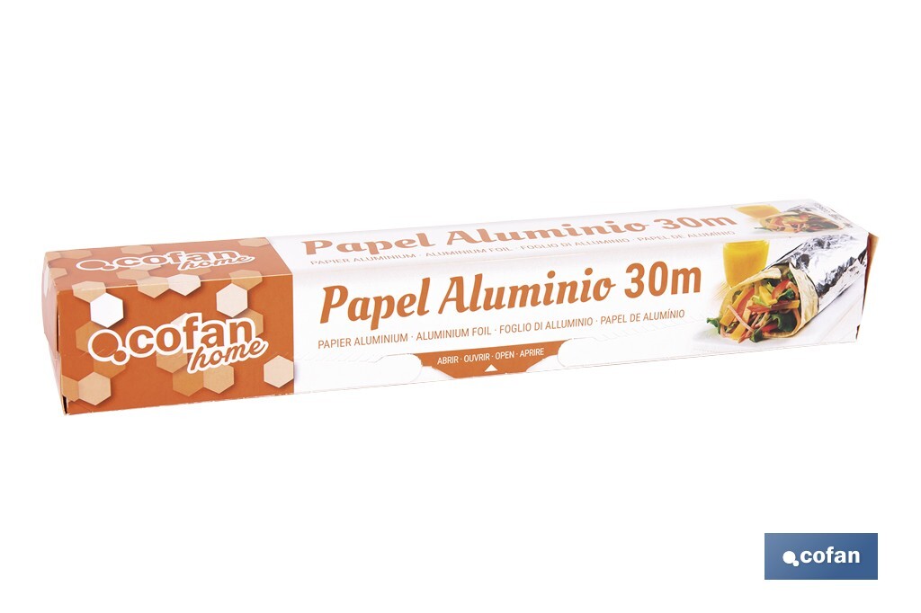 Household aluminium foil roll | Size: 16, 30 or 50m | 30cm width | Box with cutting edge | Non-stick | Multipurpose - Cofan