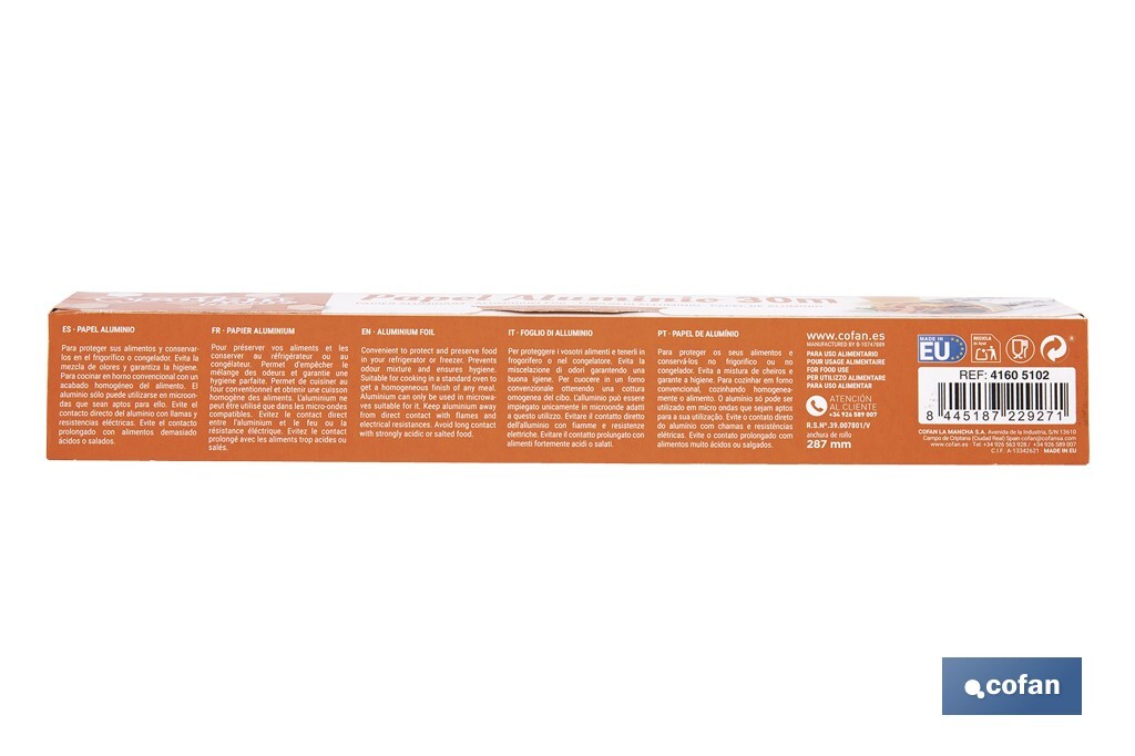 Household aluminium foil roll | Size: 16, 30 or 50m | 30cm width | Box with cutting edge | Non-stick | Multipurpose - Cofan