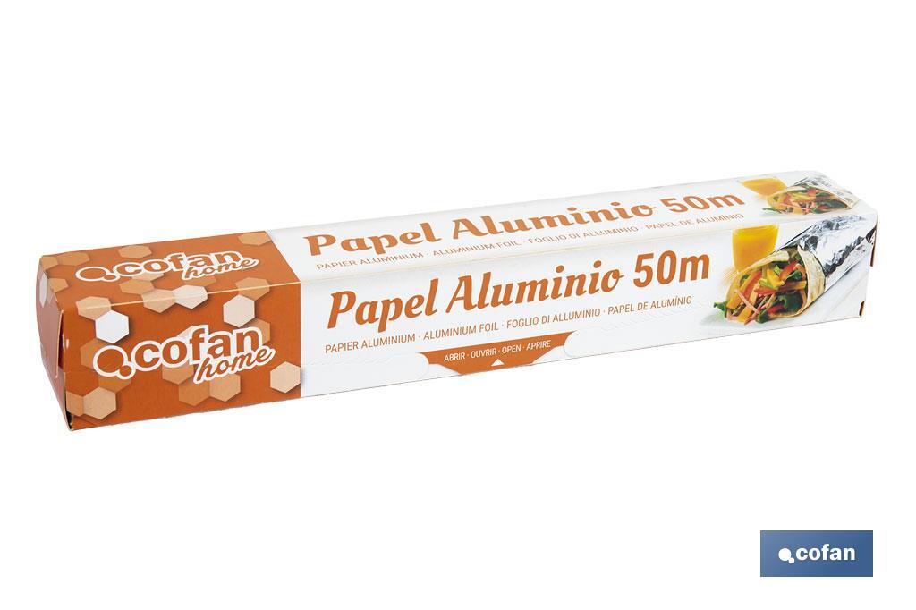 Household aluminium foil roll | Size: 16, 30 or 50m | 30cm width | Box with cutting edge | Non-stick | Multipurpose - Cofan