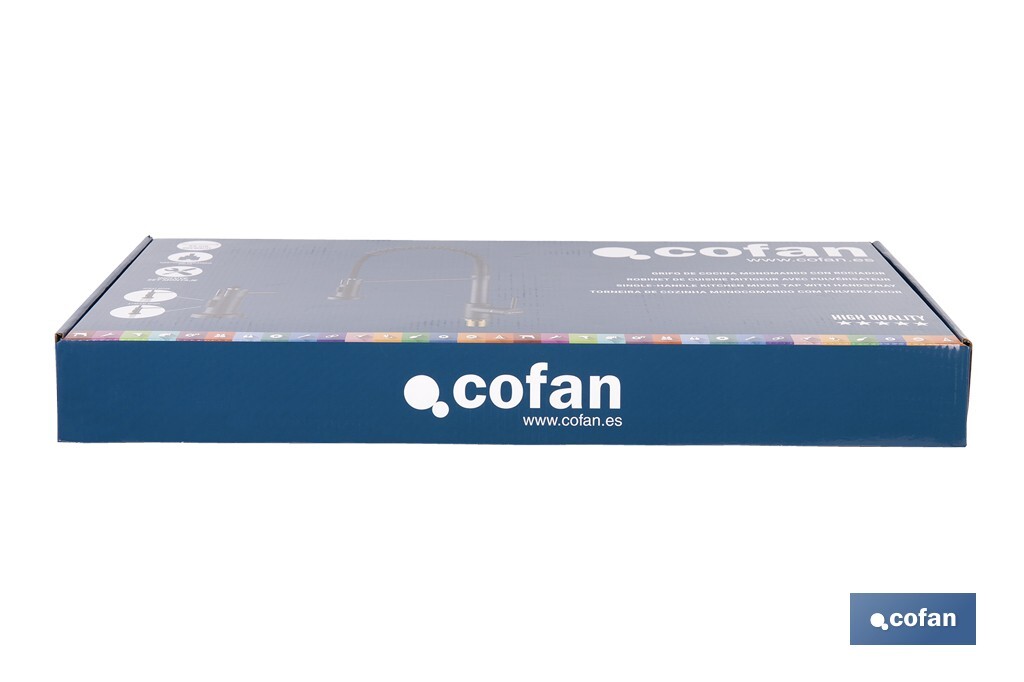 Grifo de cocina monomando con rociador | Caño giratorio 360° | Cuerpo de latón | Medidas: ø5 x 48 x 22 cm | Disponible en gris antracita metalizado - Cofan