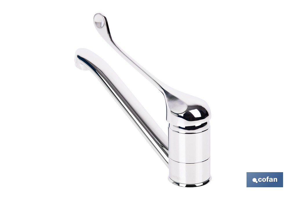 Grifo de cocina monomando con maneta higiénica | Adecuado para hostelería y centros sanitarios | Acabado cromado - Cofan