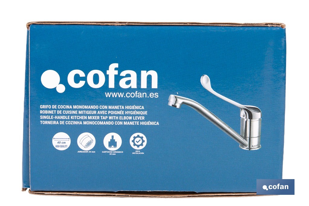 Grifo de cocina monomando con maneta higiénica | Adecuado para hostelería y centros sanitarios | Acabado cromado - Cofan