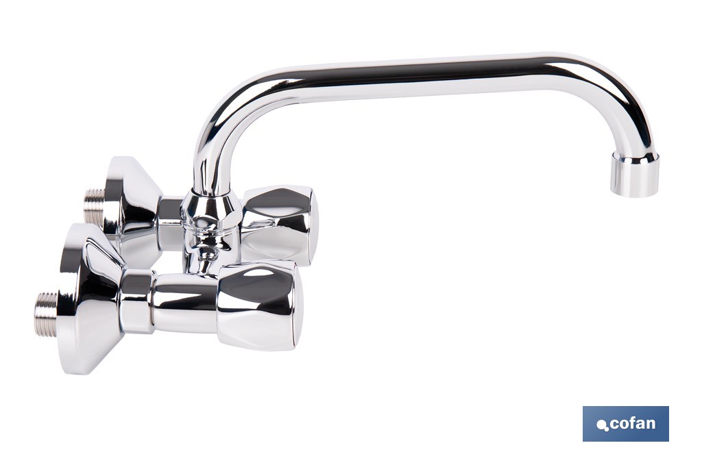 Grifo mezclador de pared con acabado cromado | Adecuado para cocina y lavadero | Disponible en diferentes distancias entre ejes - Cofan