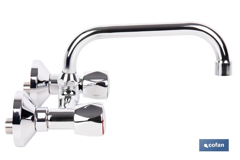 Grifo mezclador de pared con acabado cromado | Adecuado para cocina y lavadero | Disponible en diferentes distancias entre ejes - Cofan