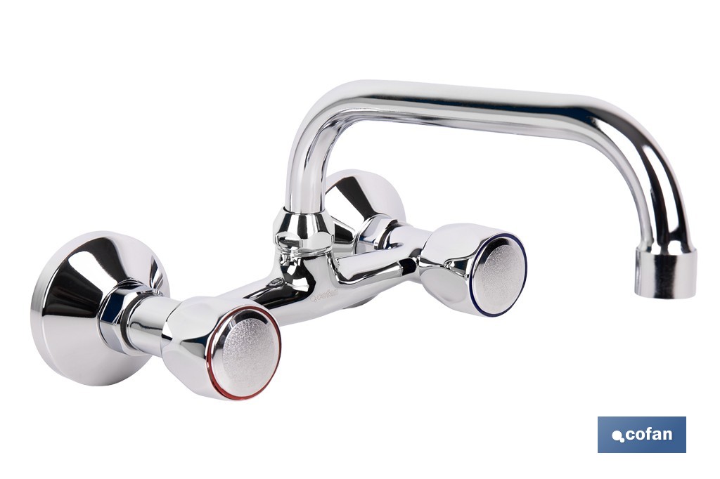 Grifo mezclador de pared con acabado cromado | Adecuado para cocina y lavadero | Disponible en diferentes distancias entre ejes - Cofan