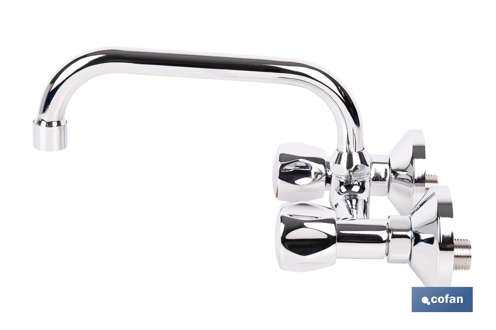 Grifo mezclador de pared con acabado cromado | Adecuado para cocina y lavadero | Disponible en diferentes distancias entre ejes - Cofan