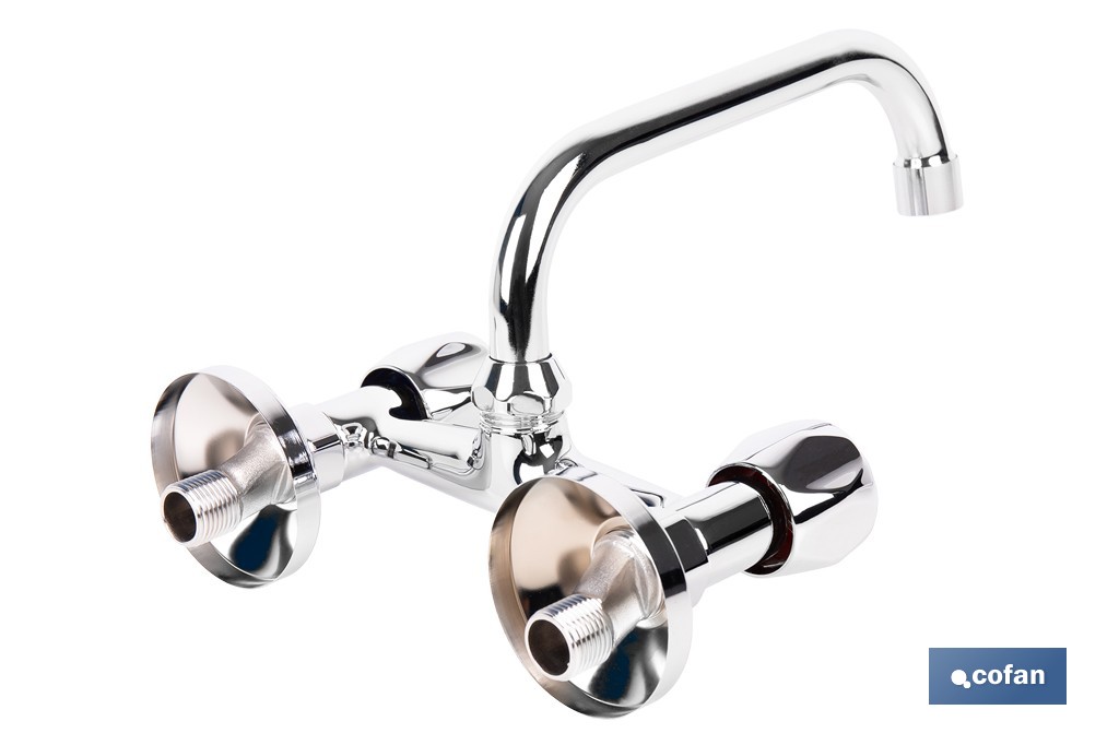 Grifo mezclador de pared con acabado cromado | Adecuado para cocina y lavadero | Disponible en diferentes distancias entre ejes - Cofan