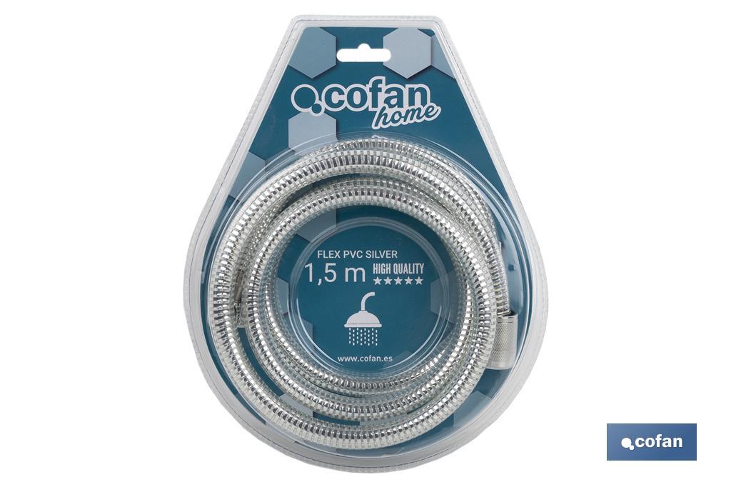 Shower hose | PVC | Silver Colour | Brass fittings | Length: 1.5 | Universal thread of 1/2" - Cofan