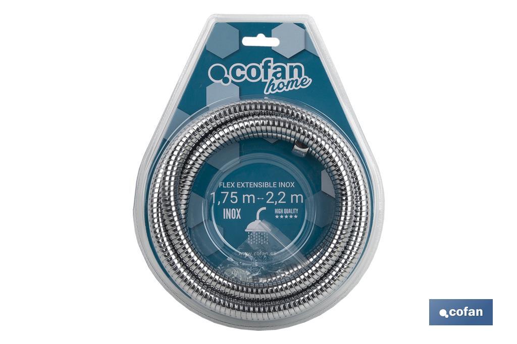 Flexo de Ducha Inoxidable Extensible | Medidas  1,75 / 2,2m | Rosca 1/2" - Cofan