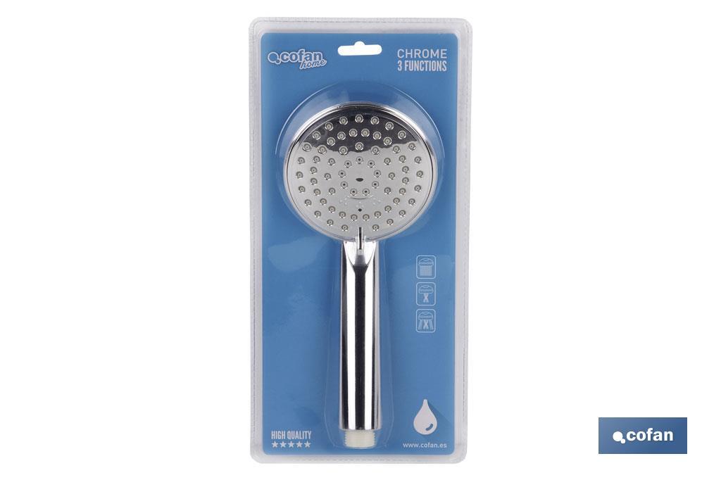 Chrome-plated Handheld Shower Head | 3 Spray Modes with water saving system | Size: 23 x 10cm - Cofan