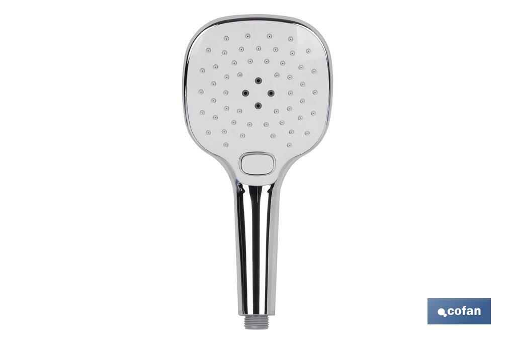 Chrome-plated hand-held shower head | White | 3 spray modes | Size: 24.5 x 12cm - Cofan