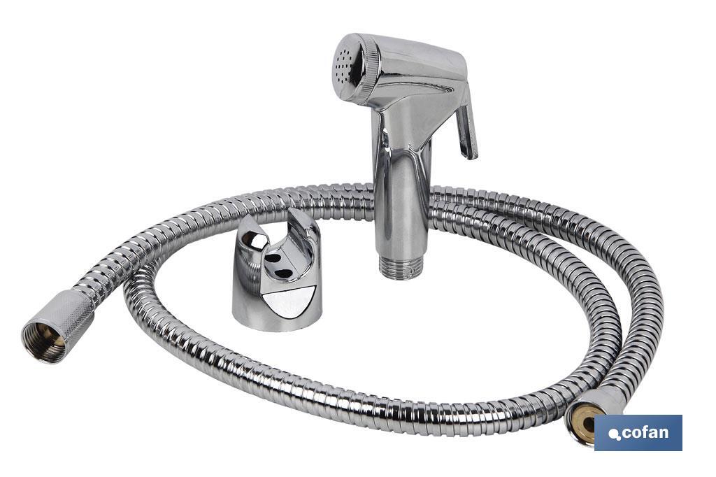 Kit of Chrome-plated bidet shower head | Trigger + Shower Hose + Bracket | Chrome-plated ABS - Cofan