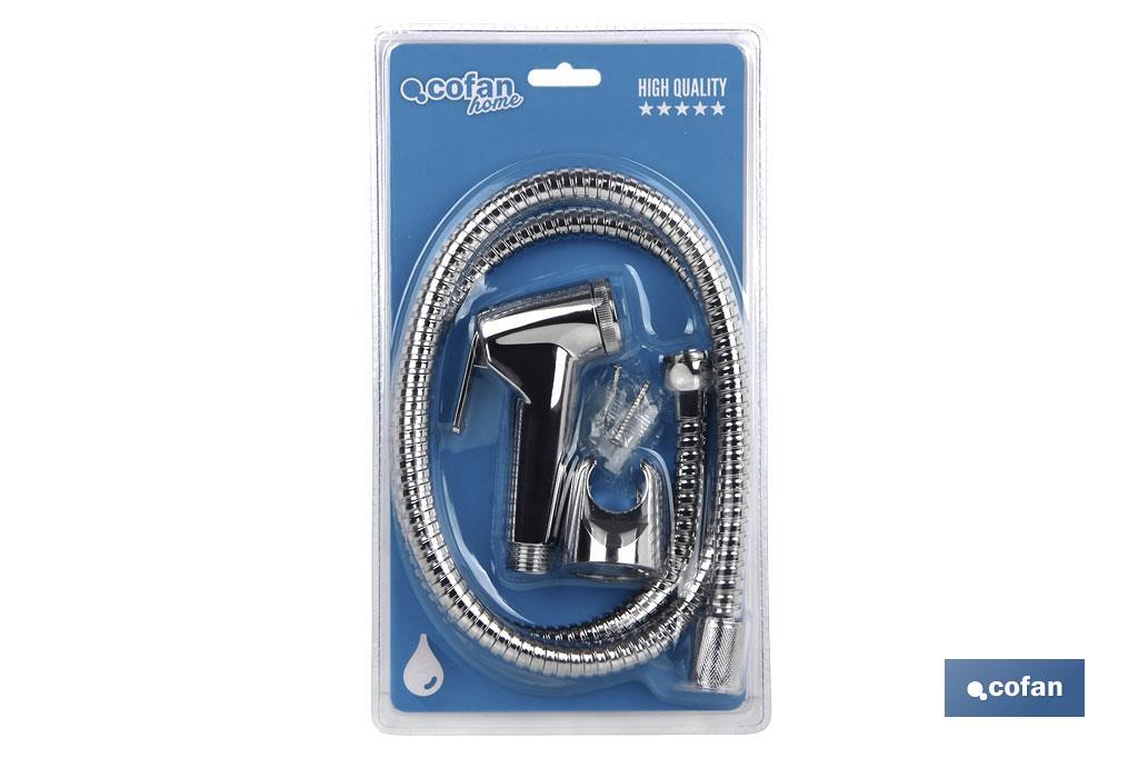 Kit of Chrome-plated bidet shower head | Trigger + Shower Hose + Bracket | Chrome-plated ABS - Cofan