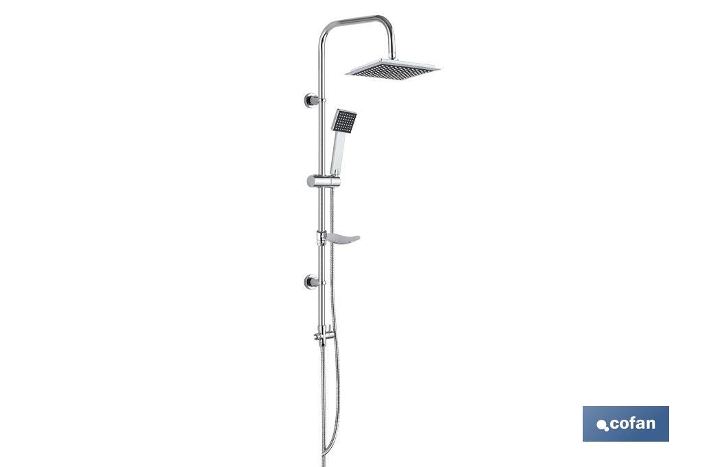 Squared shower column | 1 Spray mode | Hand-held shower head + Shower hose + Sliding rail + Overhead shower head + Soap dish - Cofan