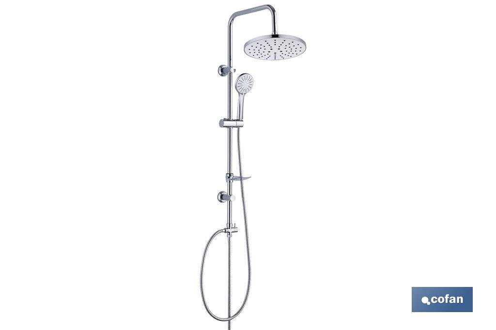 Asta per la doccia rotonda | 5 modalità | Doccetta + Tubo flessibile + Asta scorrevole + Soffione + Porta sapone - Cofan