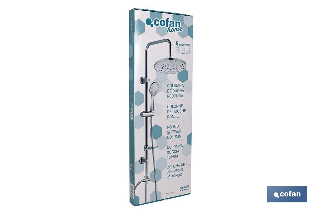 Round shower column | 5 Spray modes | Hand-held shower head + Shower hose + Sliding rail + Overhead shower head + Soap dish - Cofan