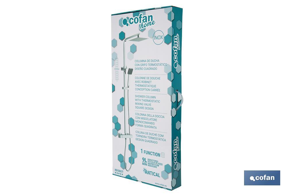 Thermostatic shower column | Square overhead shower head | Adjustable in height - Cofan