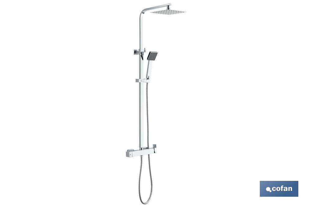 Shower column with single-handle tap | Square overhead shower head | Adjustable in height - Cofan