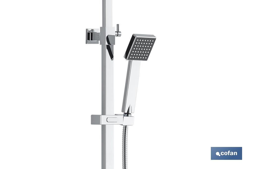 Shower column with single-handle tap | Square overhead shower head | Adjustable in height - Cofan