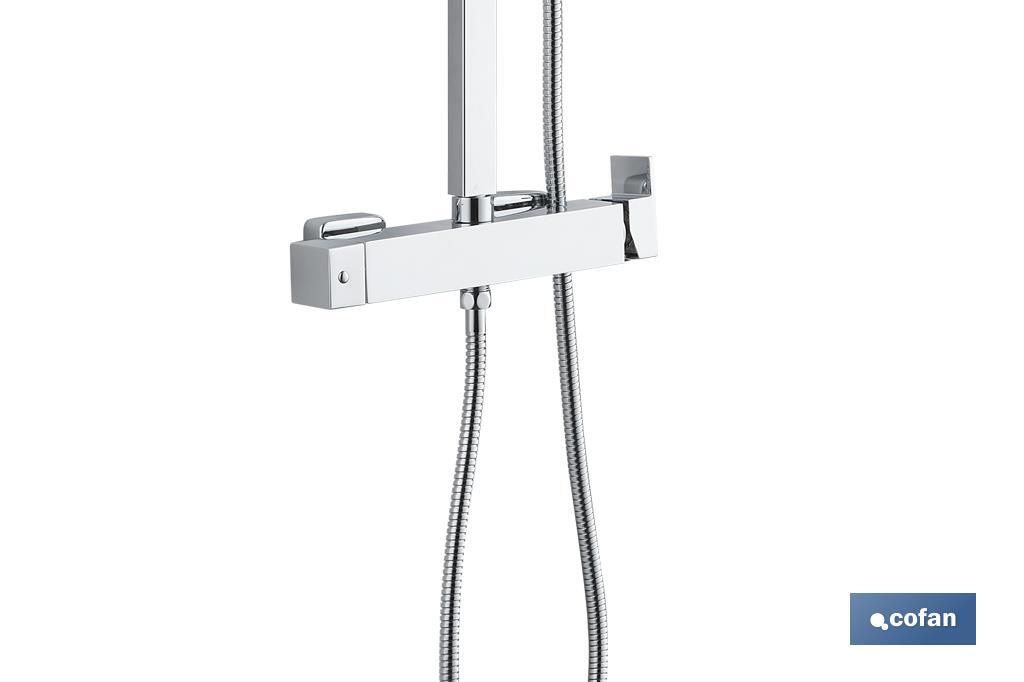 Shower column with single-handle tap | Square overhead shower head | Adjustable in height - Cofan