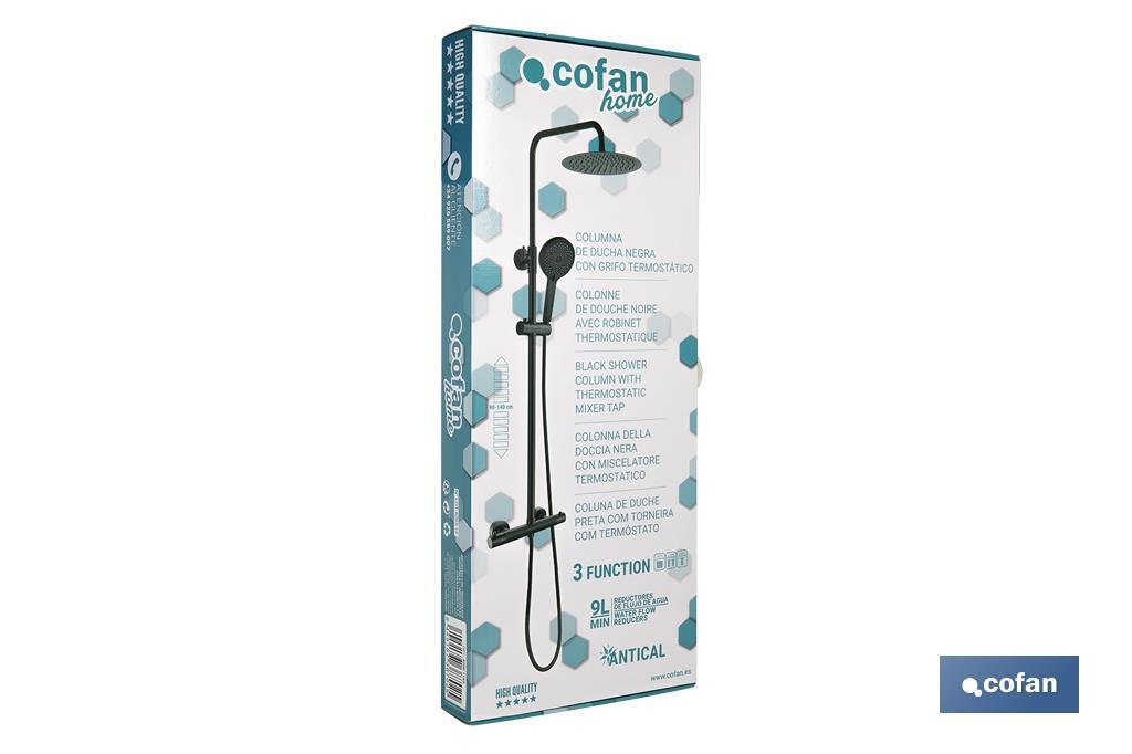 Extensible shower column with thermostatic mixer tap | Bathroom fitting with matt black finish - Cofan