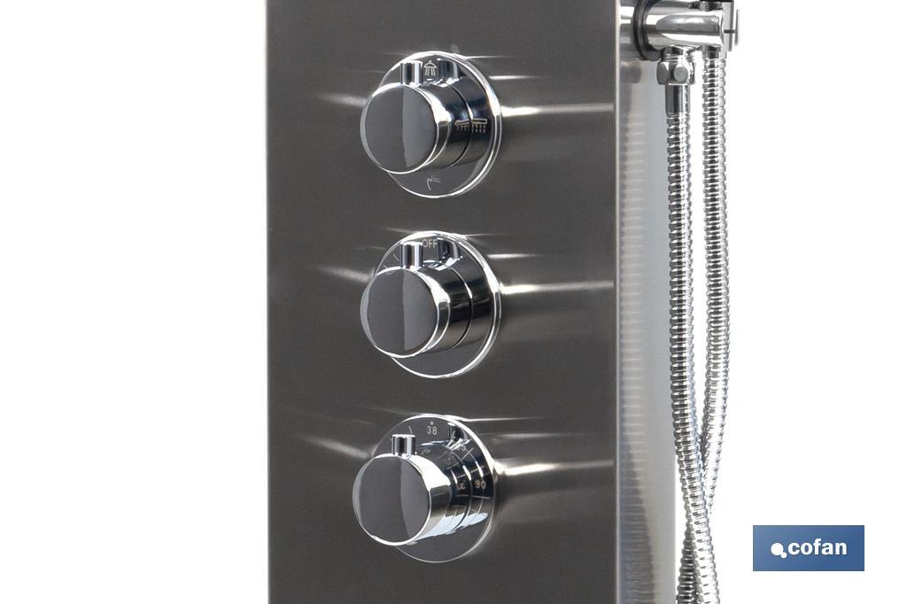Shower panel with 4 functions | Material: 304 stainless steel| Brass hand-held shower head | Size: 129 x 22.3cm - Cofan