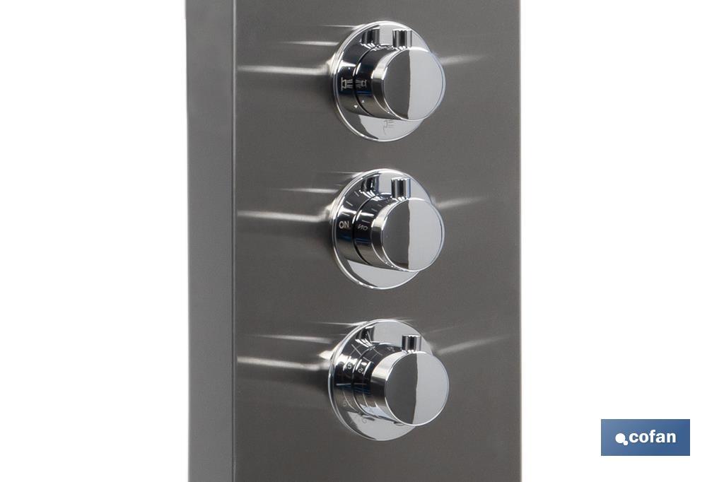 Painel de duche com 4 funções | Material: Aço inoxidável 304 | Chuveiro em latão | Dimensões: 129 x 22,3 cm - Cofan