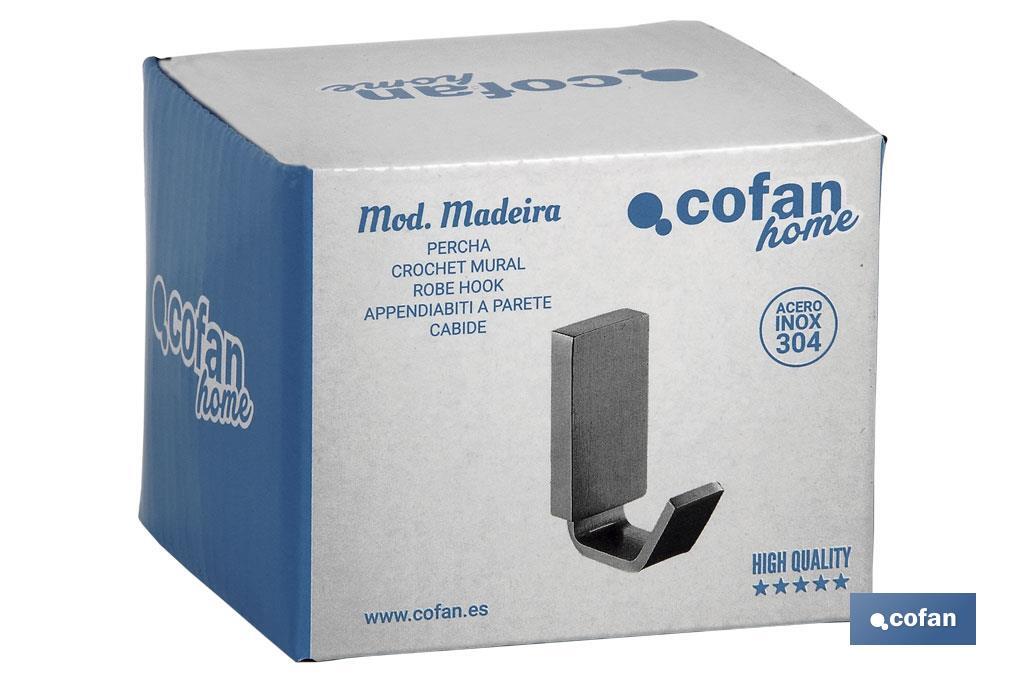Percha para baño | Modelo Madeira | En Acero Inoxidable 304 Satinado | Medida 8 x 7 x 7 cm - Cofan