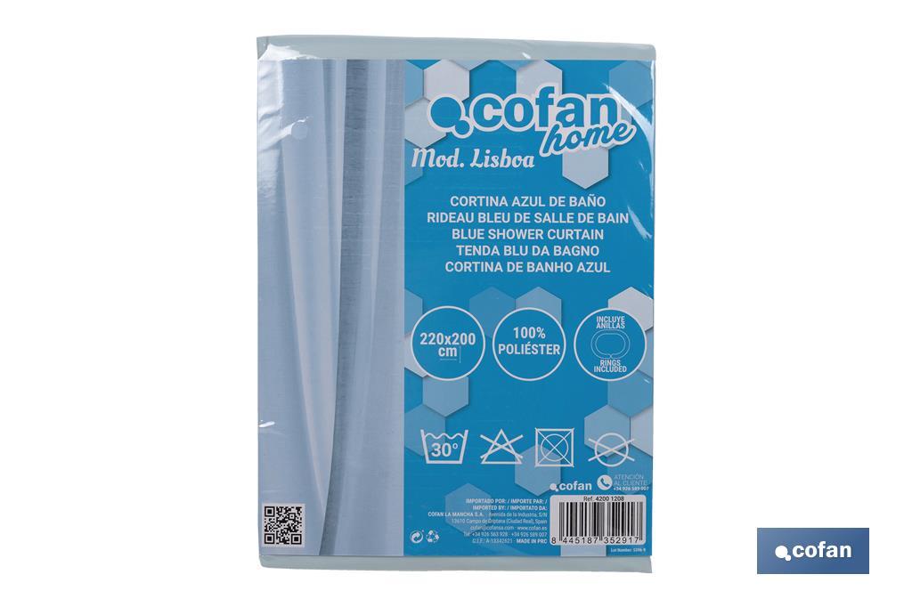 Waterproof shower curtain | Available in different colours and sizes | Curtain rings included - Cofan