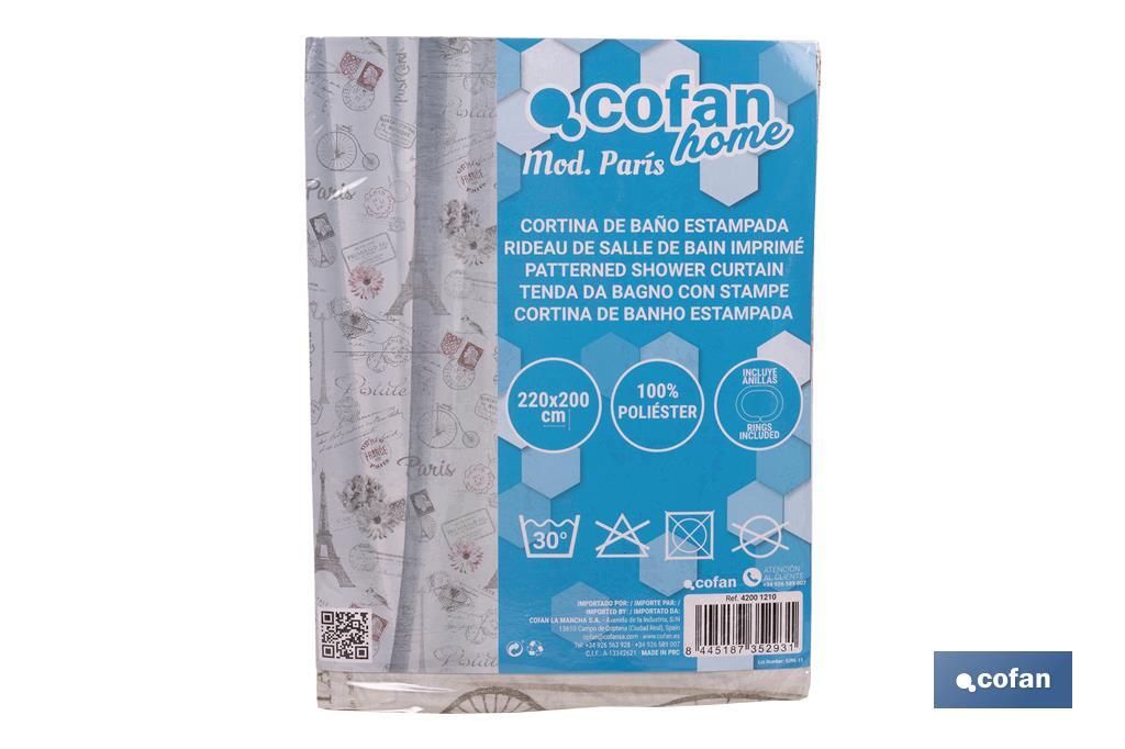 Cortina de Baño Impermeable con Estampado para Ducha | Diferentes tamaños | Incluye anillas - Cofan