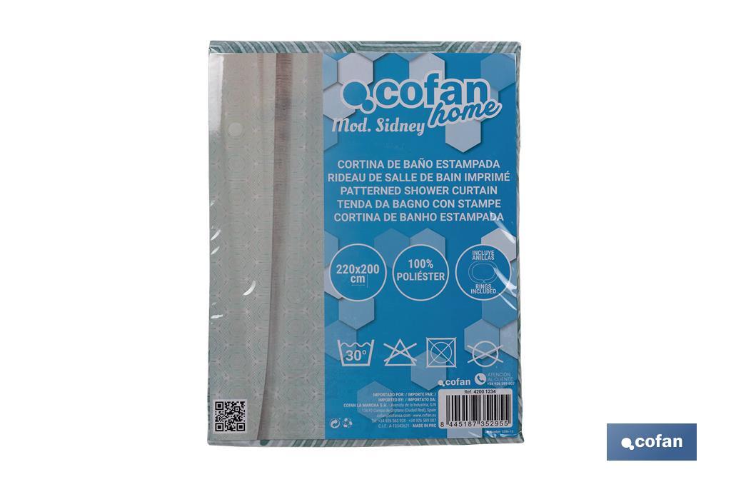 Waterproof shower curtain with geometric print | Available in different sizes | Curtain rings included - Cofan