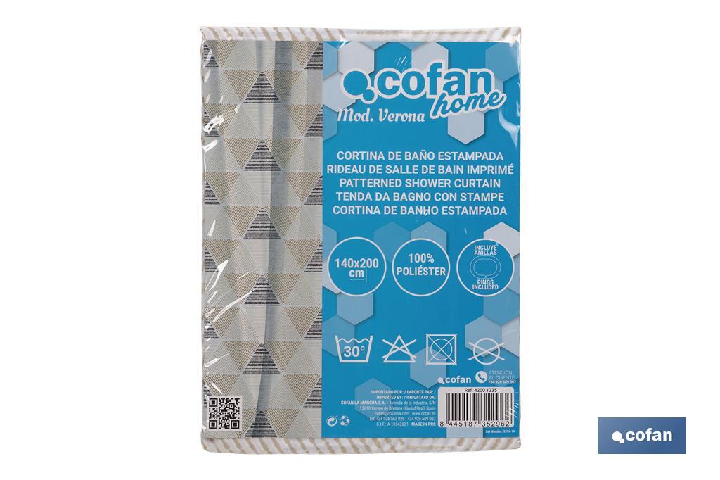 Waterproof shower curtain with triangle print | Available in different sizes | Curtain rings included - Cofan