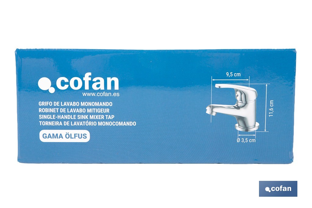 Grifo monomando para lavabo con acabado cromado | Incluye latiguillos y cartucho cerámico de 40 mm | Gama Ölfus - Cofan