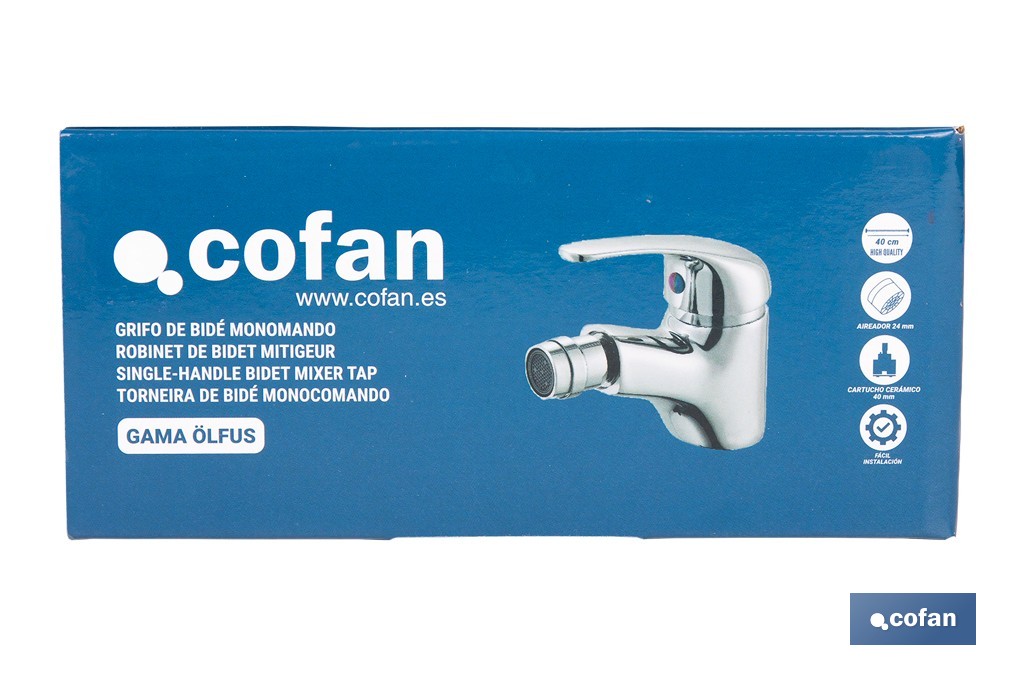 Grifo monomando para bidé con acabado cromado | Incluye latiguillos y cartucho cerámico de 40 mm | Gama Ölfus - Cofan