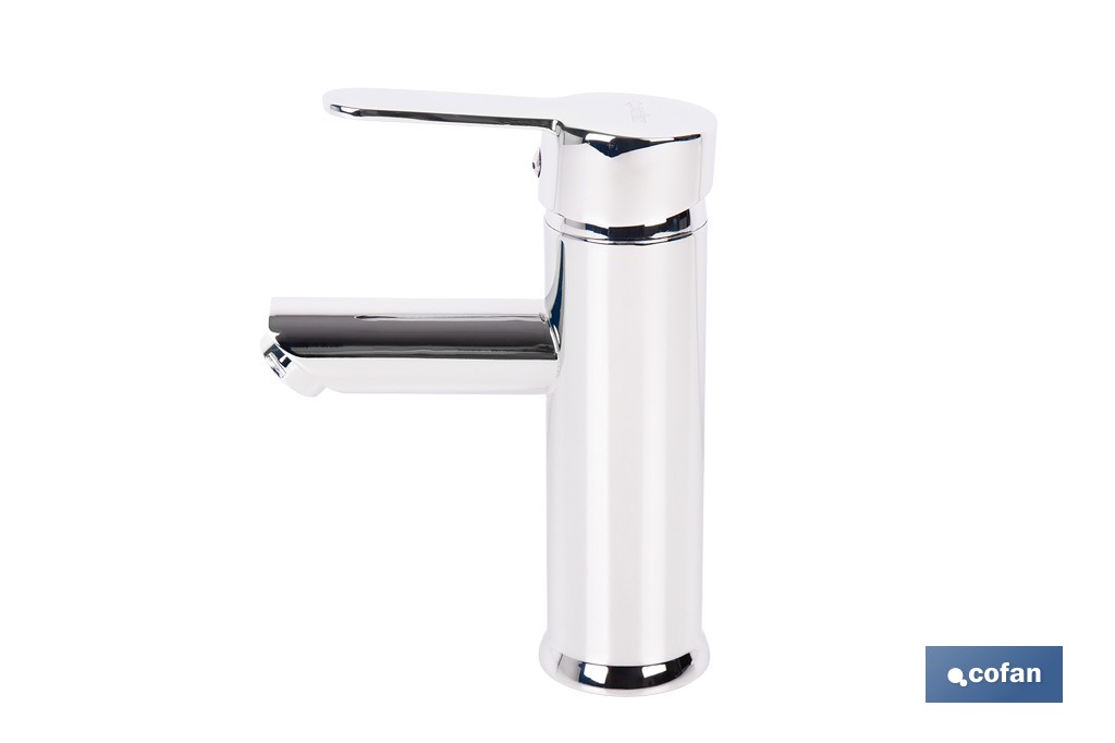 Grifo monomando para lavabo con acabado cromado | Incluye latiguillos de acero inoxidable | Gama Évian - Cofan