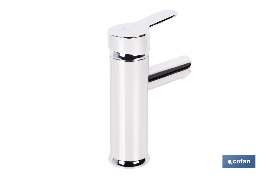 Grifo monomando para lavabo con acabado cromado | Incluye latiguillos de acero inoxidable | Gama Évian - Cofan