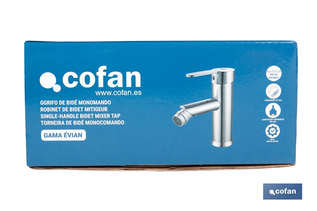 Grifo monomando para bidé con acabado cromado | Incluye latiguillos de acero inoxidable | Gama Évian - Cofan