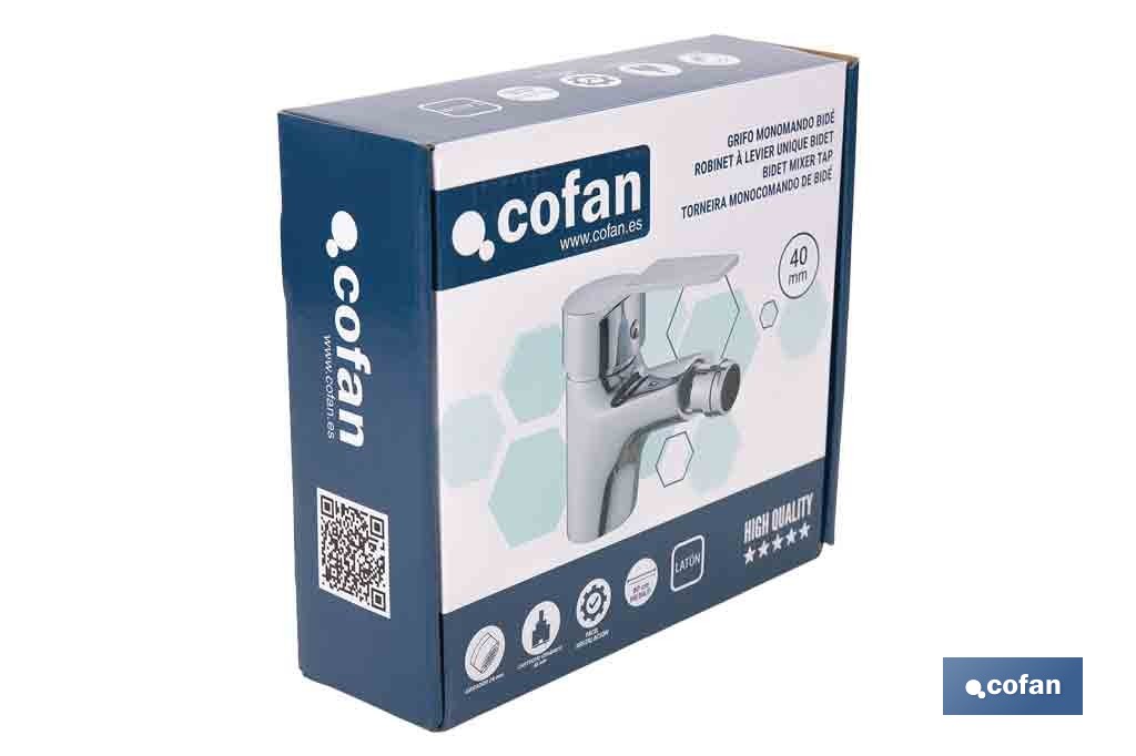 Grifo monomando para bidé con acabado cromado | Incluye soporte de fijación, latiguillos flexibles y cartucho cerámico de 40 mm - Cofan
