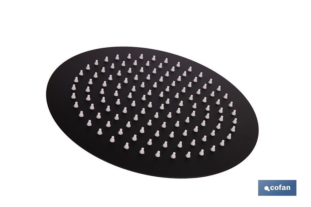 Cabezal de ducha redondo orientable | Diseño extrafino | Tecnología antical | Medidas: Ø24,5 cm | Disponible en acabado negro mate y en acero inoxidable - Cofan