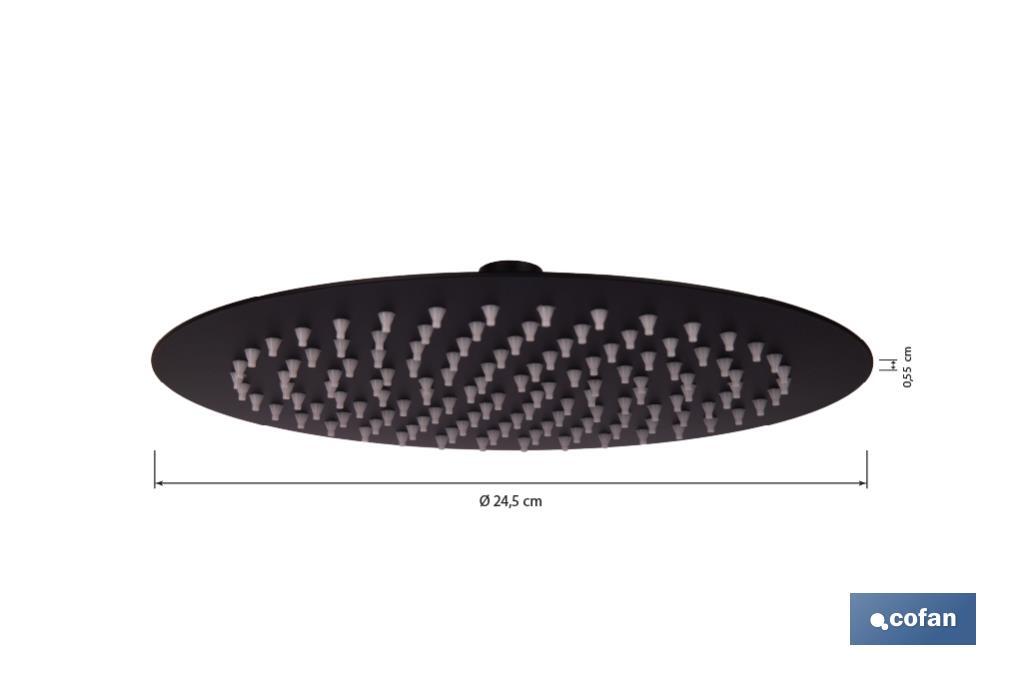 Cabezal de ducha redondo orientable | Diseño extrafino | Tecnología antical | Medidas: Ø24,5 cm | Disponible en acabado negro mate y en acero inoxidable - Cofan