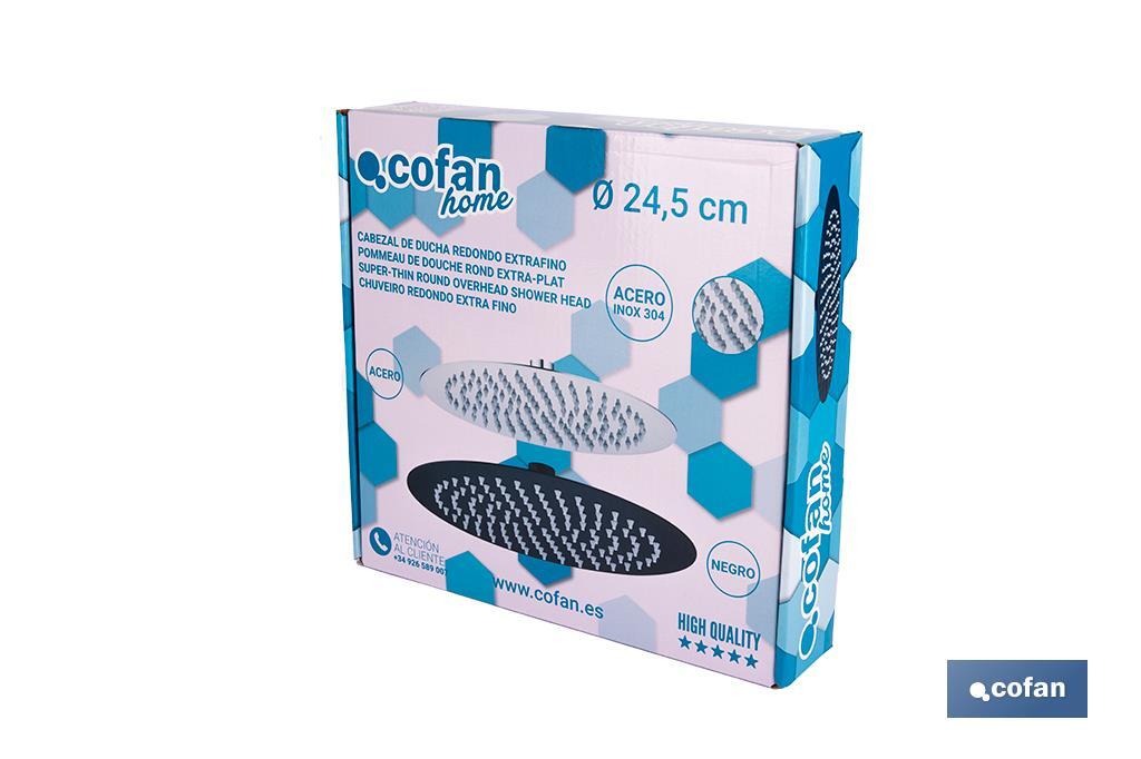 Cabezal de ducha redondo orientable | Diseño extrafino | Tecnología antical | Medidas: Ø24,5 cm | Disponible en acabado negro mate y en acero inoxidable - Cofan
