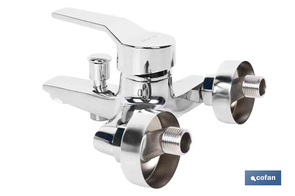 Grifo monomando para bañera con acabado cromado | Incluye excéntricas, embellecedores y cartucho cerámico de 40 mm - Cofan
