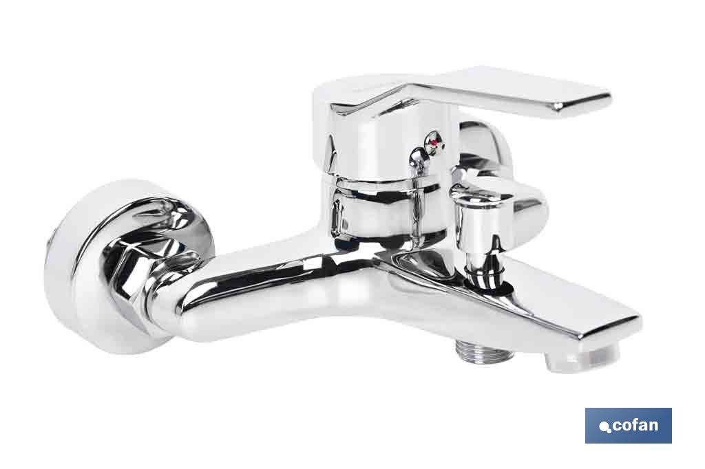 Grifo monomando para bañera con acabado cromado | Incluye excéntricas, embellecedores y cartucho cerámico de 40 mm - Cofan
