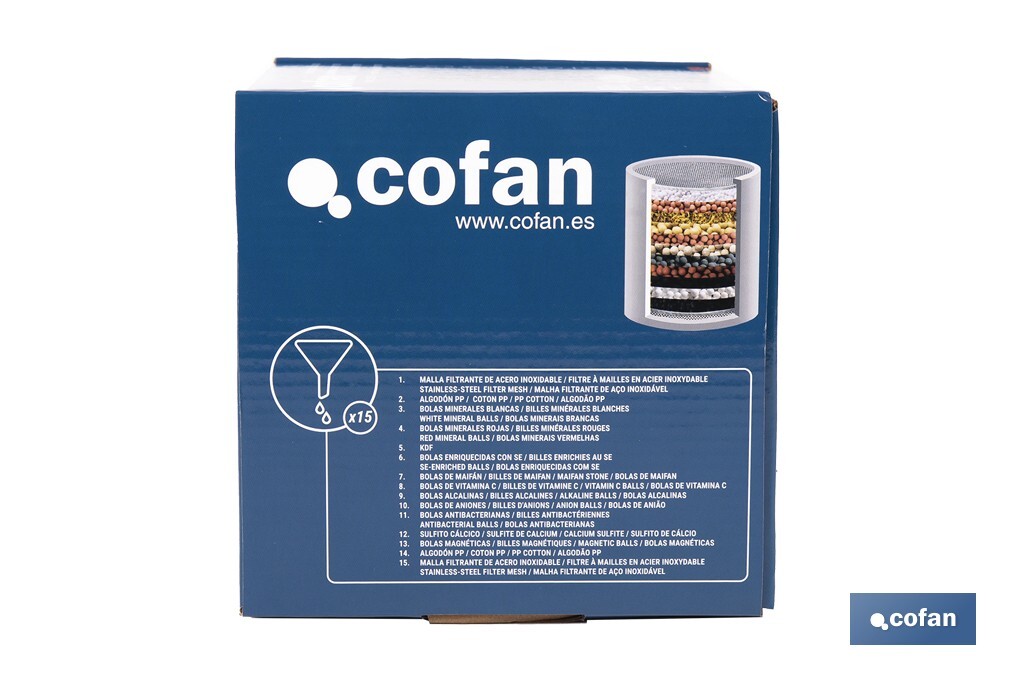 Rociador de ducha de alta presión con acabado en negro | Incluye filtro de 15 etapas | Rotación 360° | Fácil instalación y ahorro de agua - Cofan