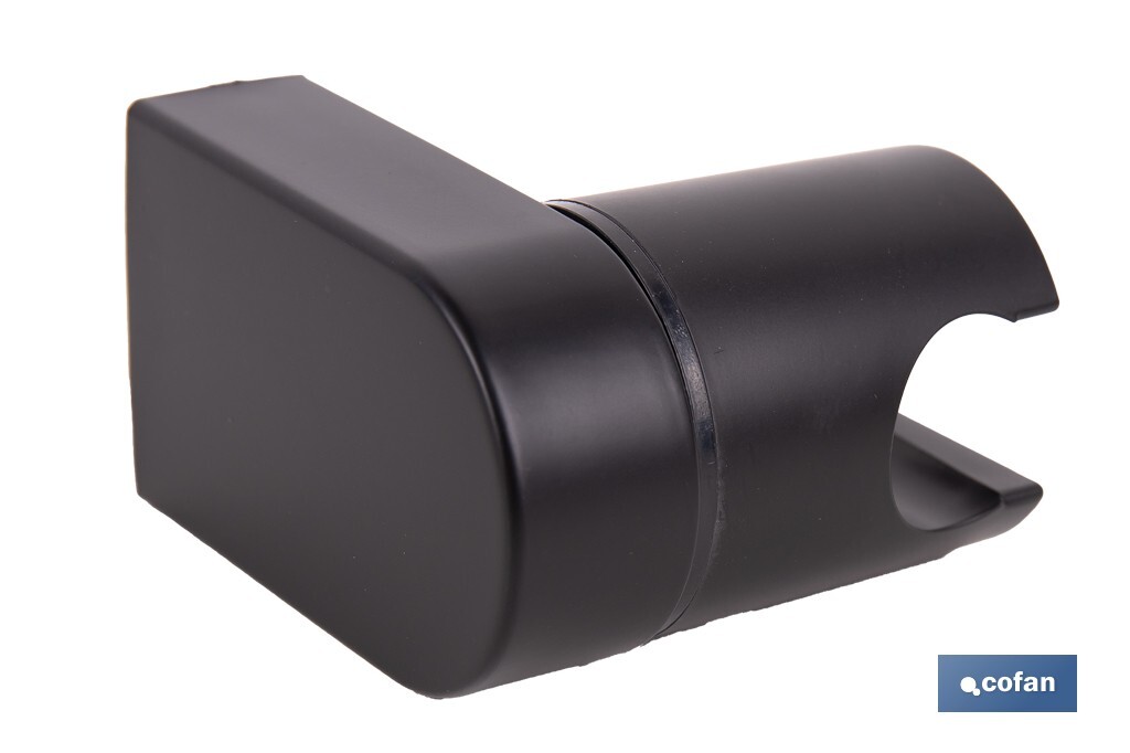 Soporte de ducha para pared | Material: ABS resistente | Soporte ajustable | Medidas: 4 x 6 x 6,5 cm | Disponible en acabado negro - Cofan