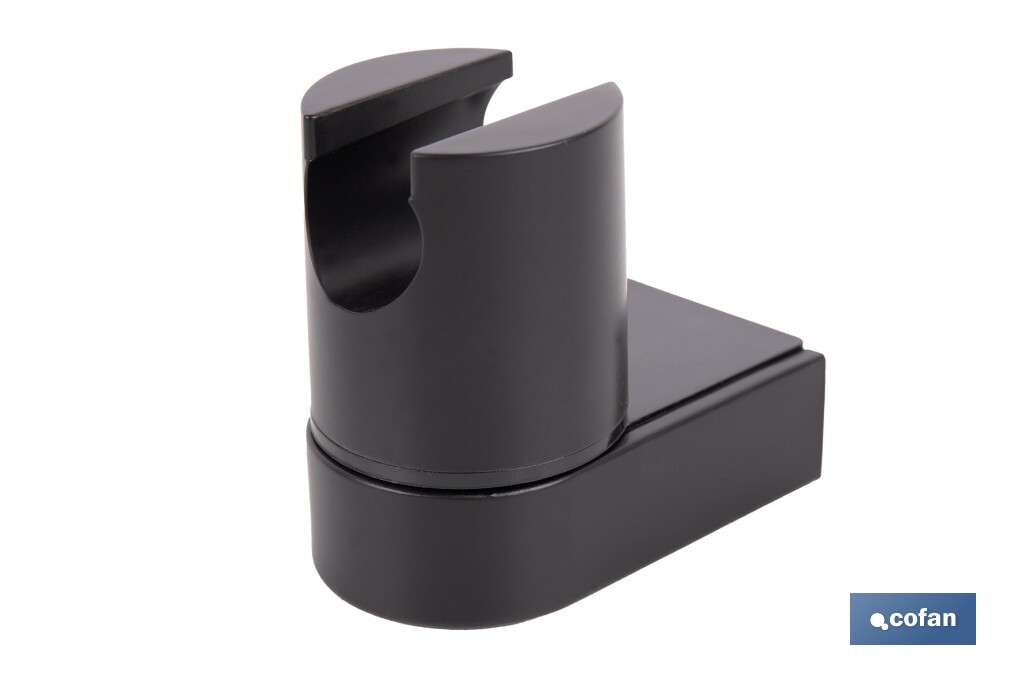 Soporte de ducha para pared | Material: ABS resistente | Soporte ajustable | Medidas: 4 x 6 x 6,5 cm | Disponible en acabado negro - Cofan