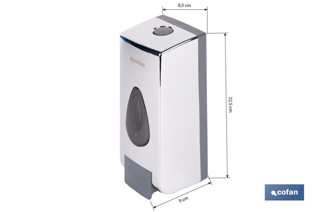 Dosificador de jabón líquido | Capacidad: 600 ml | Material: ABS resistente | Apto para uso comercial | Disponible en dos colores - Cofan