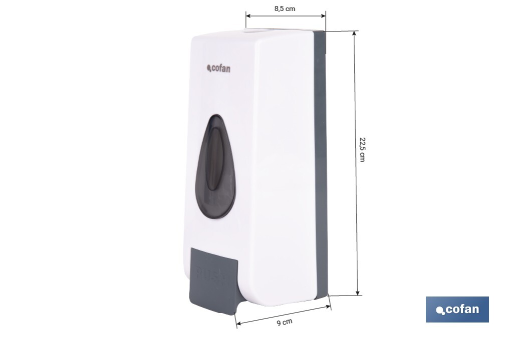 Dosificador de jabón líquido | Capacidad: 600 ml | Material: ABS resistente | Apto para uso comercial | Disponible en dos colores - Cofan