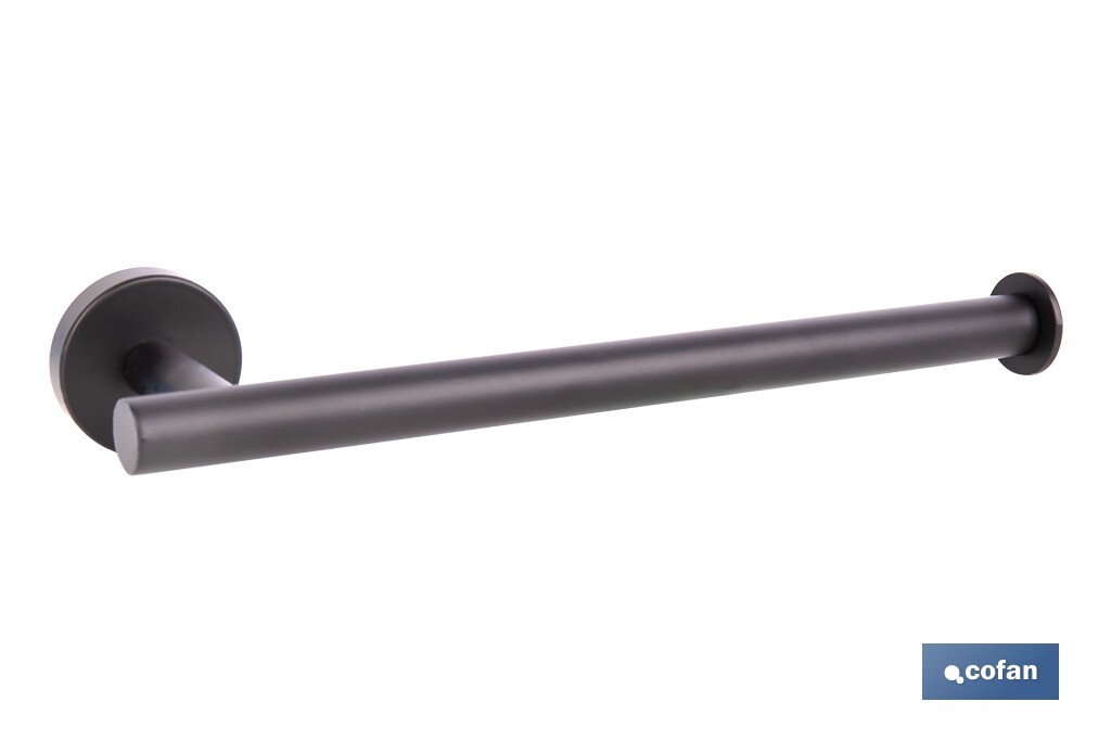 Toallero negro mate | Material: acero inoxidable | Diseño redondo | Kit de fijación incluido | Medidas: 28 x 8 x 5 cm - Cofan