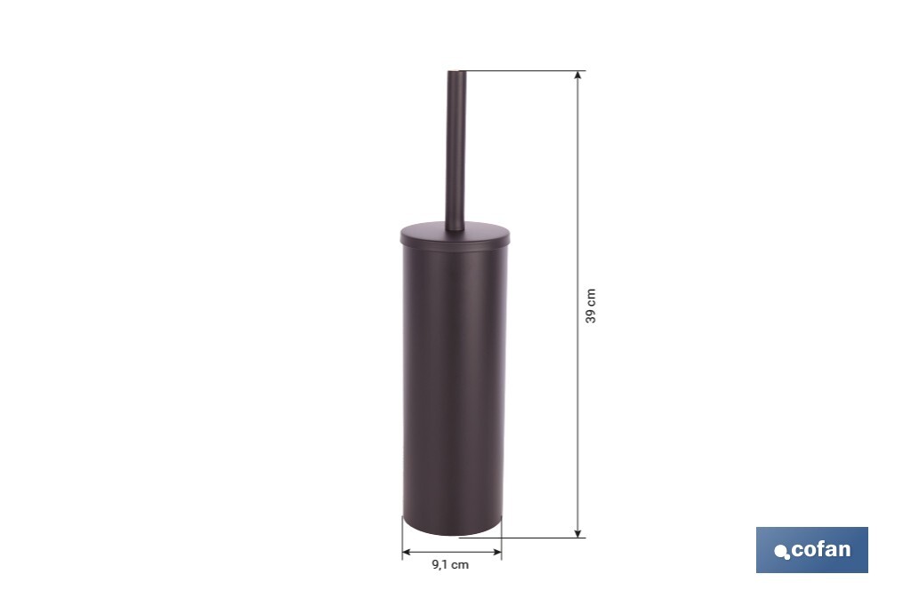 Escobillero de baño negro mate | Material: acero inoxidable | Diseño redondo | Medidas: 9,1 x 9,1 x 39 cm - Cofan